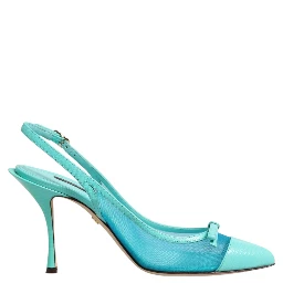 Blue Leather Mesh Heels Slingback Shoes
