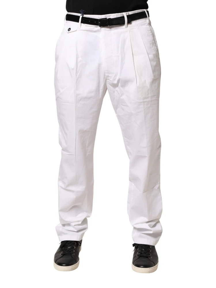White Cotton Stretch Tapered Mid Waist Chino Pants