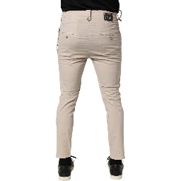 Beige Cotton Stretch Slim Fit Denim Jeans