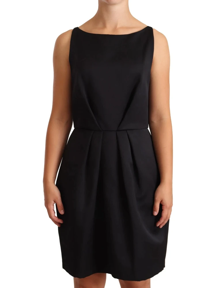 Black Sleeveless Pleated Aline Knee Length Dress