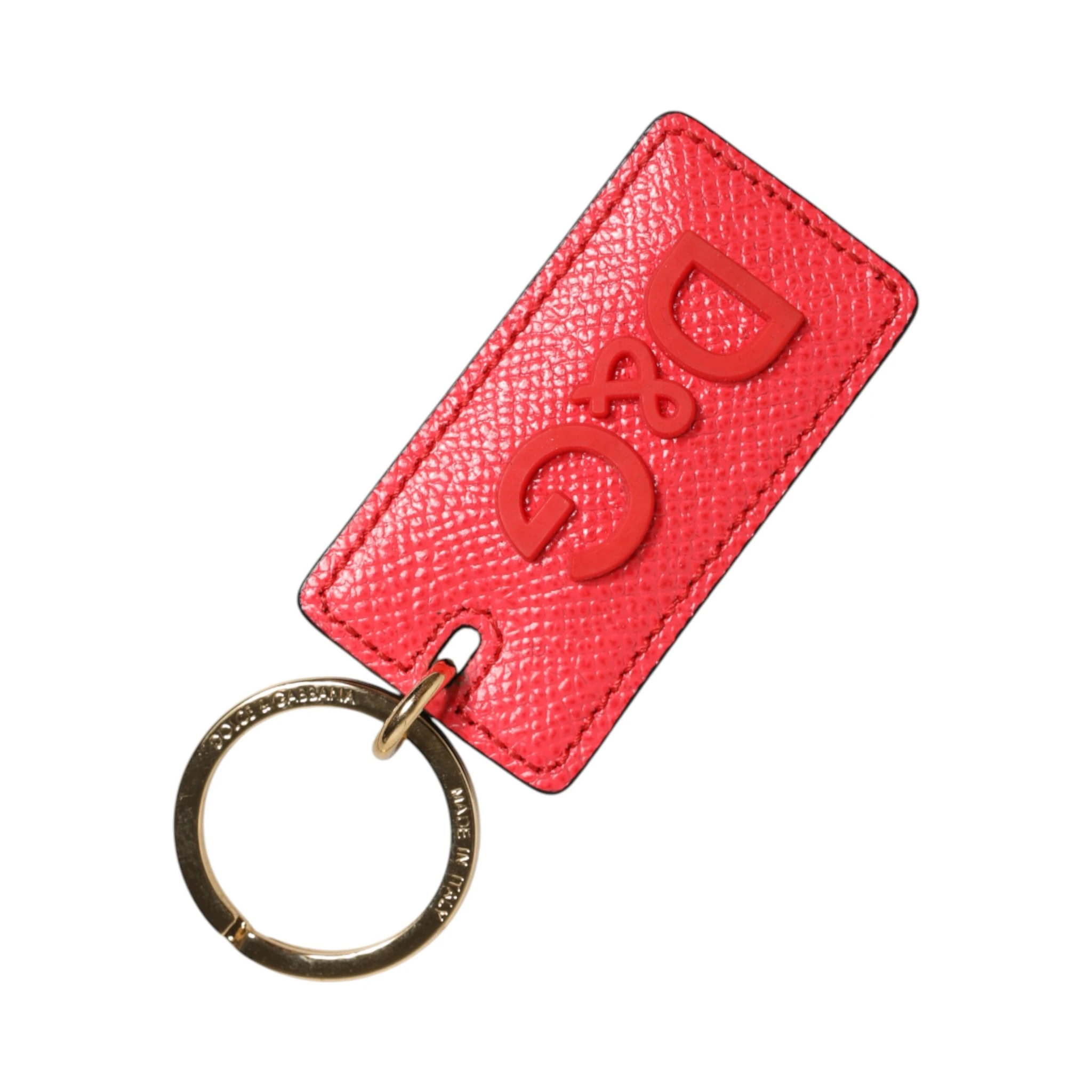 Red Calf Leather Logo Metal Ring Men Keychain Keyring