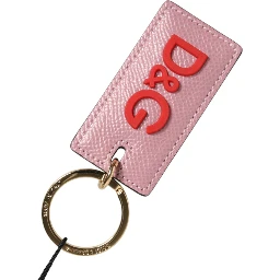 Pink Calf Leather Logo Metal Ring Men Keychain Keyring