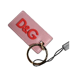 Pink Calf Leather Logo Metal Ring Men Keychain Keyring