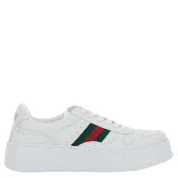 White Sneakers with Web Detail and Oversized Sole in Leather Man