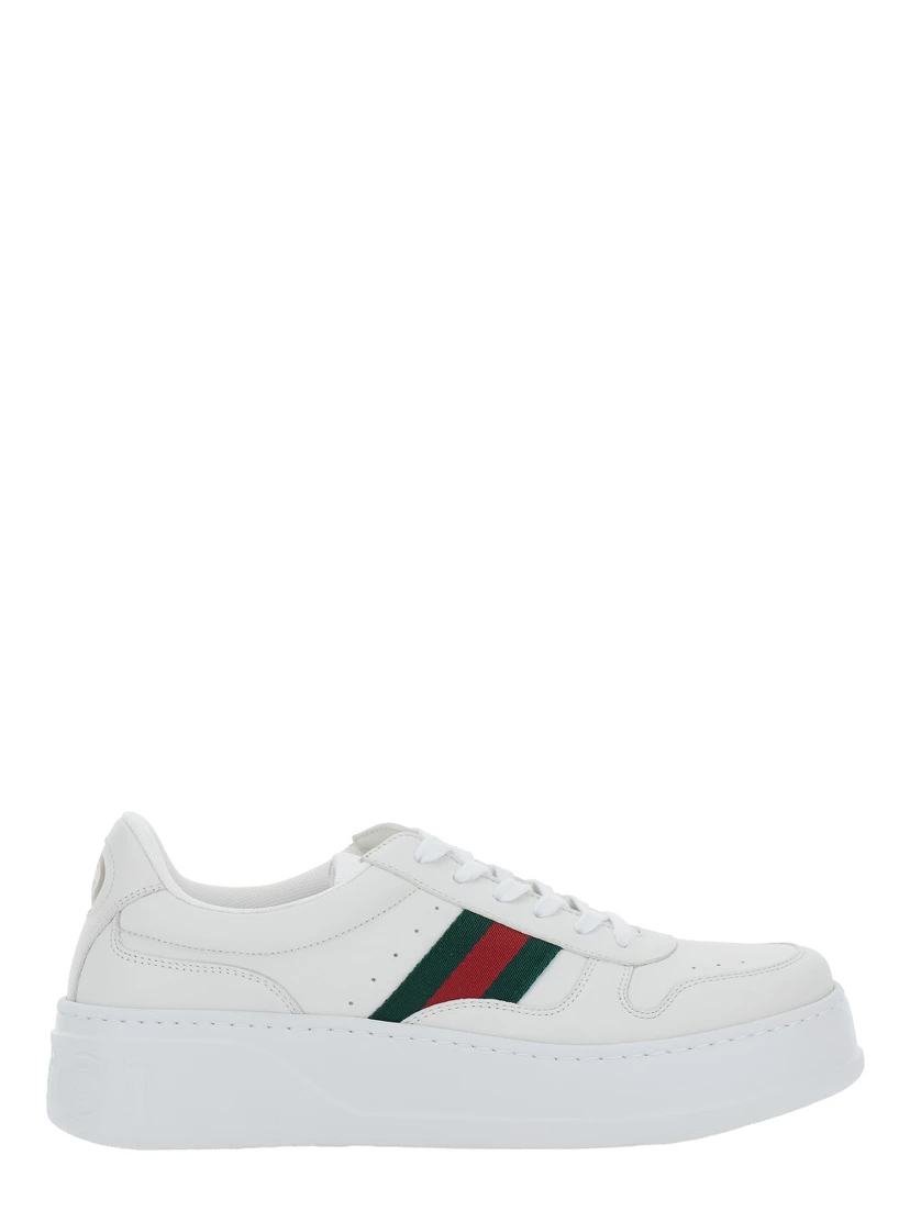 White Sneakers with Web Detail and Oversized Sole in Leather Man