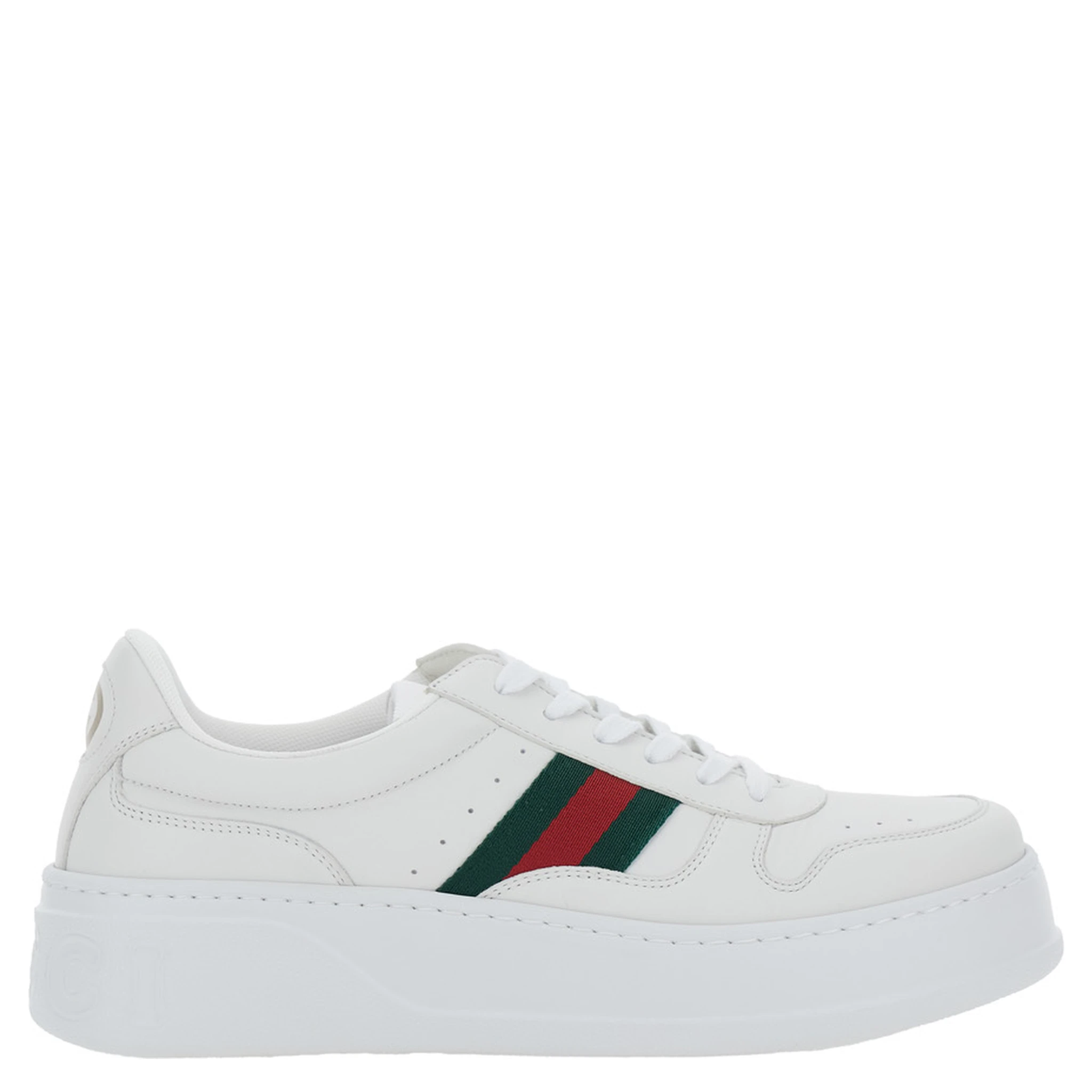 White Sneakers with Web Detail and Oversized Sole in Leather Man