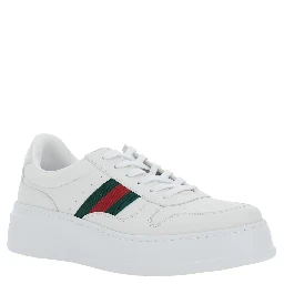 White Sneakers with Web Detail and Oversized Sole in Leather Man