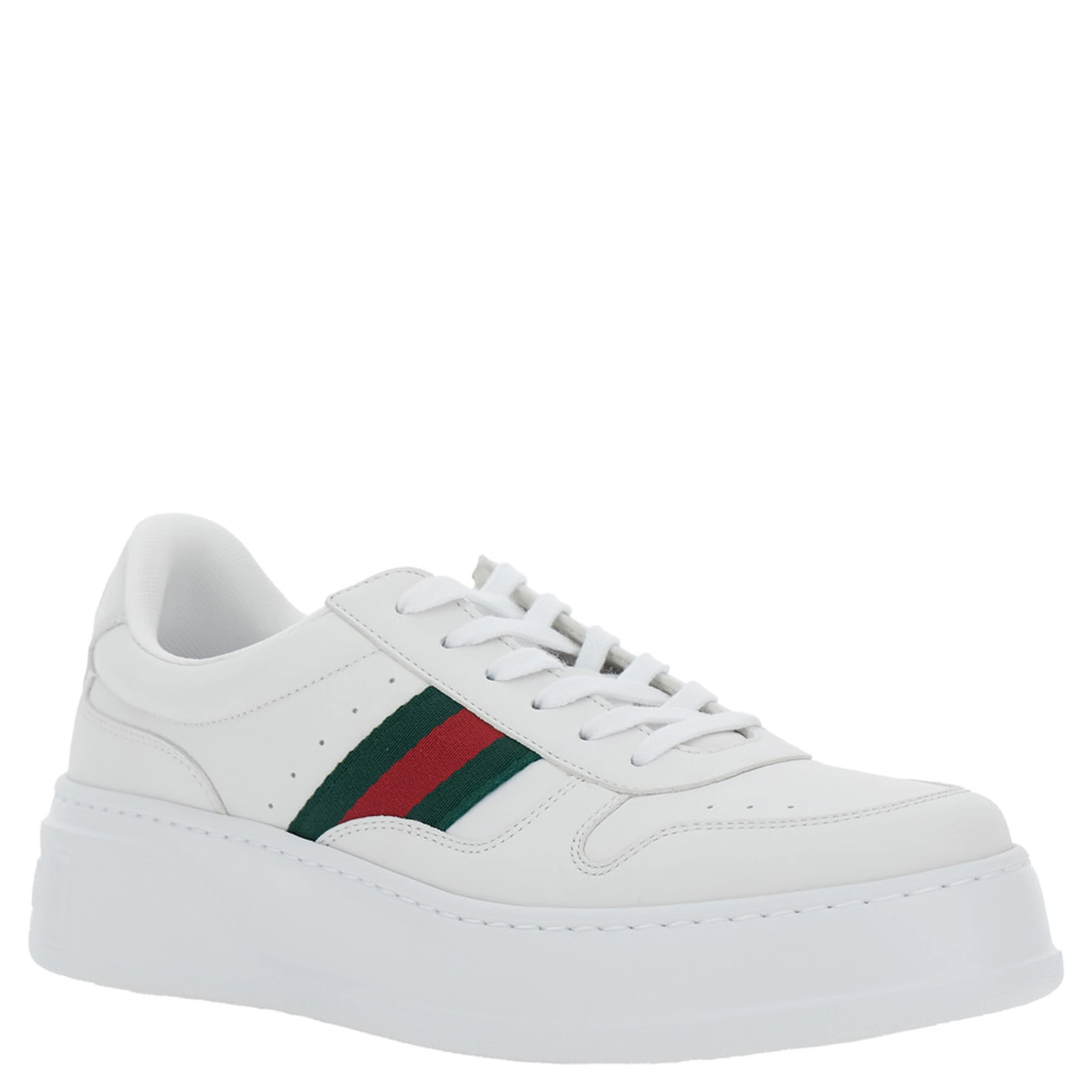 White Sneakers with Web Detail and Oversized Sole in Leather Man