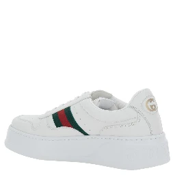 White Sneakers with Web Detail and Oversized Sole in Leather Man