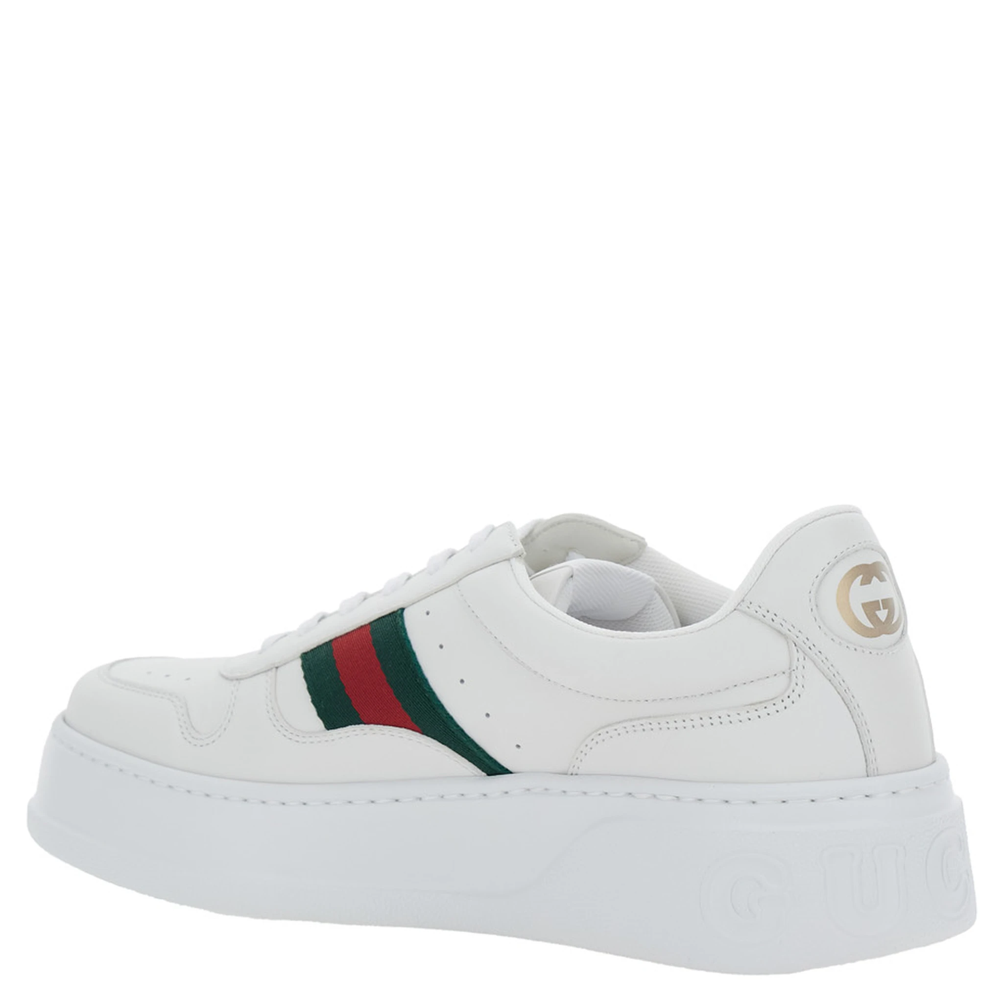 White Sneakers with Web Detail and Oversized Sole in Leather Man