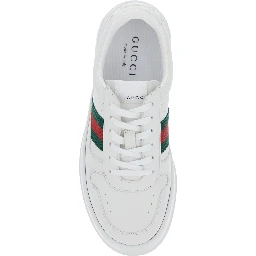 White Sneakers with Web Detail and Oversized Sole in Leather Man