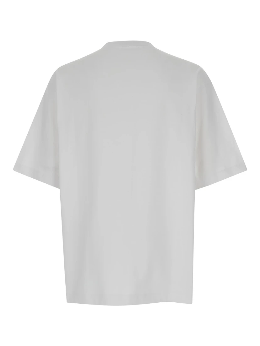 White Crewneck T-Shirt with Gucci and Web Print in Cotton Man