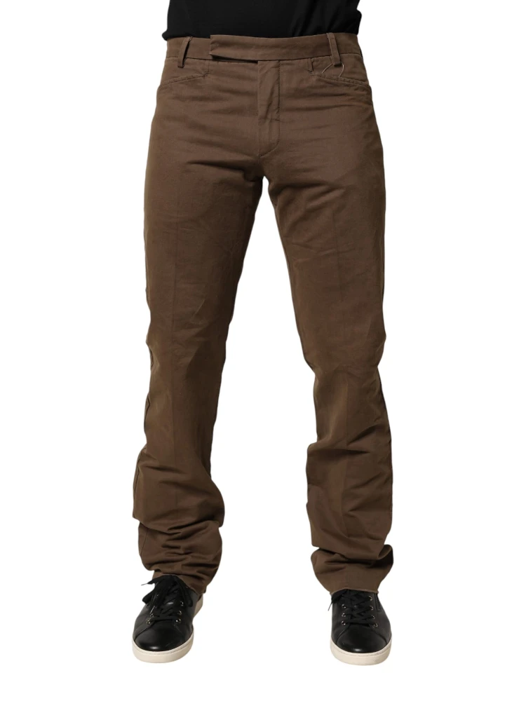 Brown Straight Cut Mid Waist Chino Men Trouser Pants
