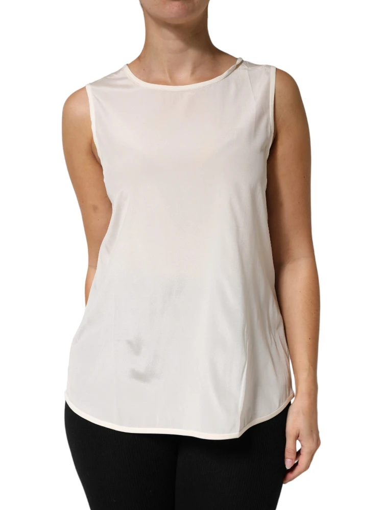 Off White Silk Stretch Roundneck Sleeveless Tank Top alternative
