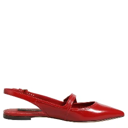 Red Leather Slingback Flats Sandals Shoes