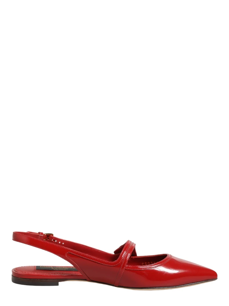 Red Leather Slingback Flats Sandals Shoes