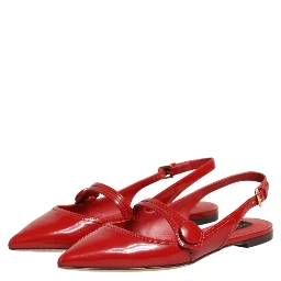 Red Leather Slingback Flats Sandals Shoes