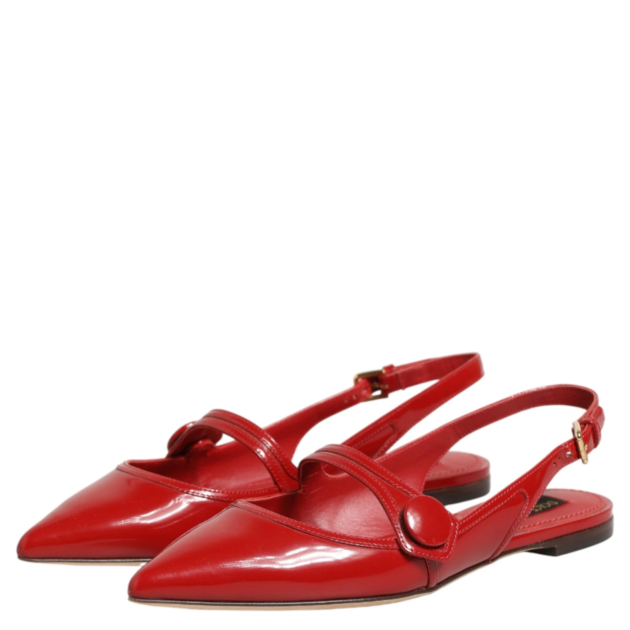 Red Leather Slingback Flats Sandals Shoes