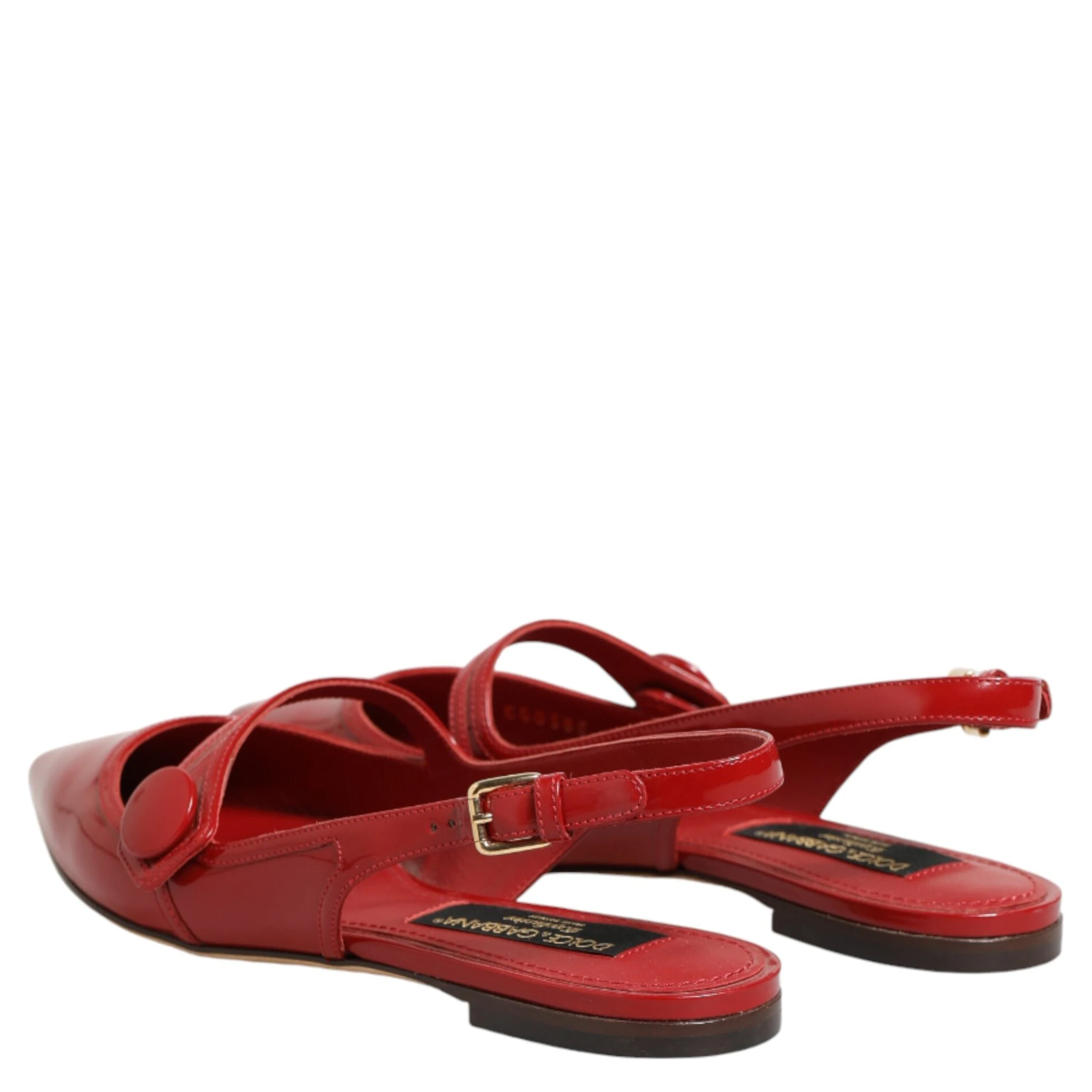 Red Leather Slingback Flats Sandals Shoes
