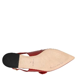 Red Leather Slingback Flats Sandals Shoes