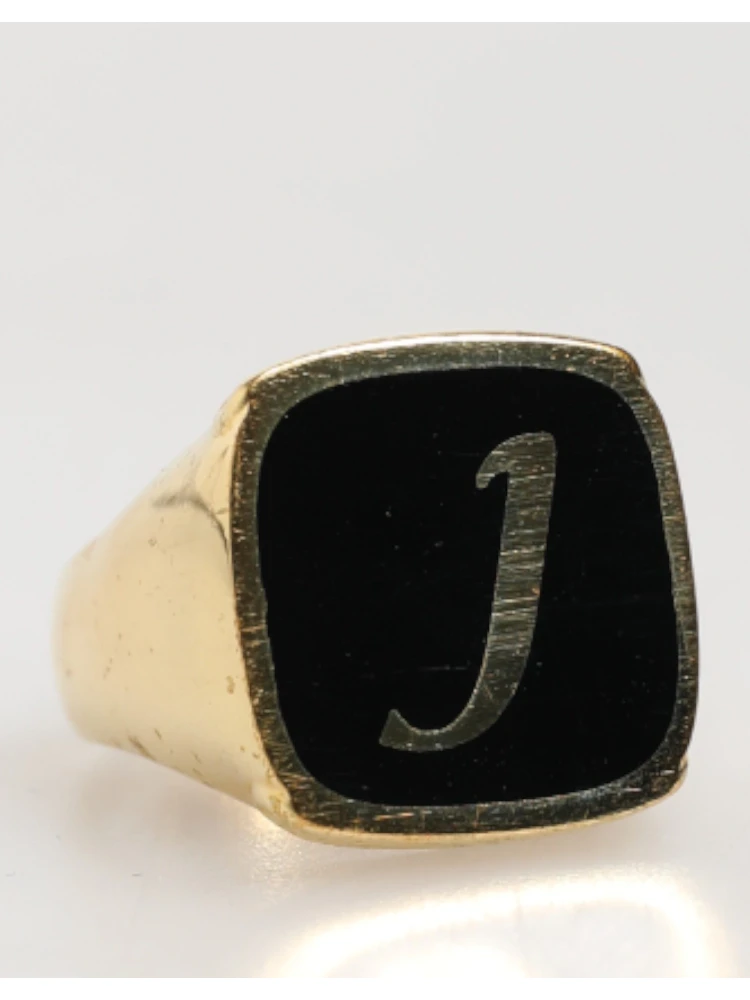 Gold-Tone Real Brass Black Enamel "J" Adjustable Rings alternative
