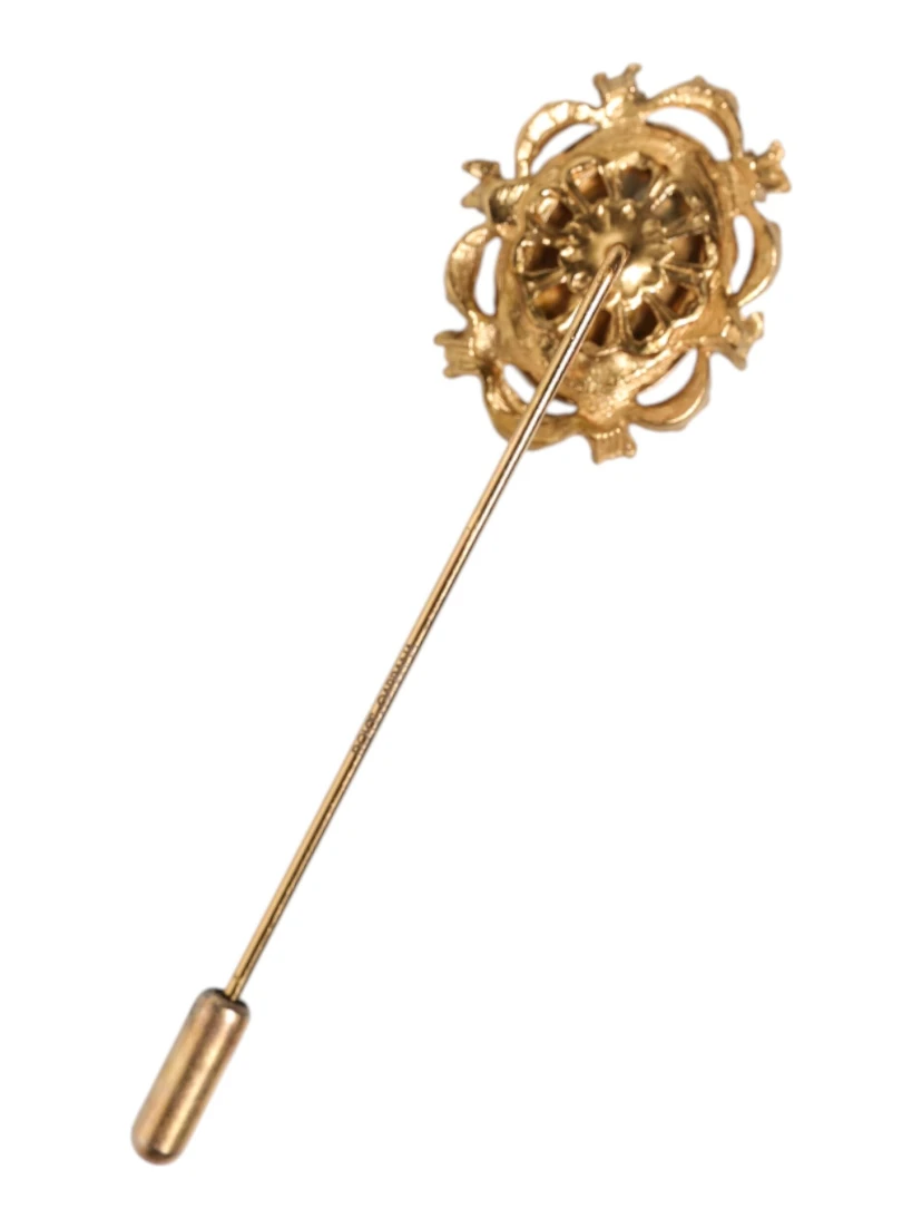 Gold Tone Green Stone Antique Men Accessory Brooch Pin