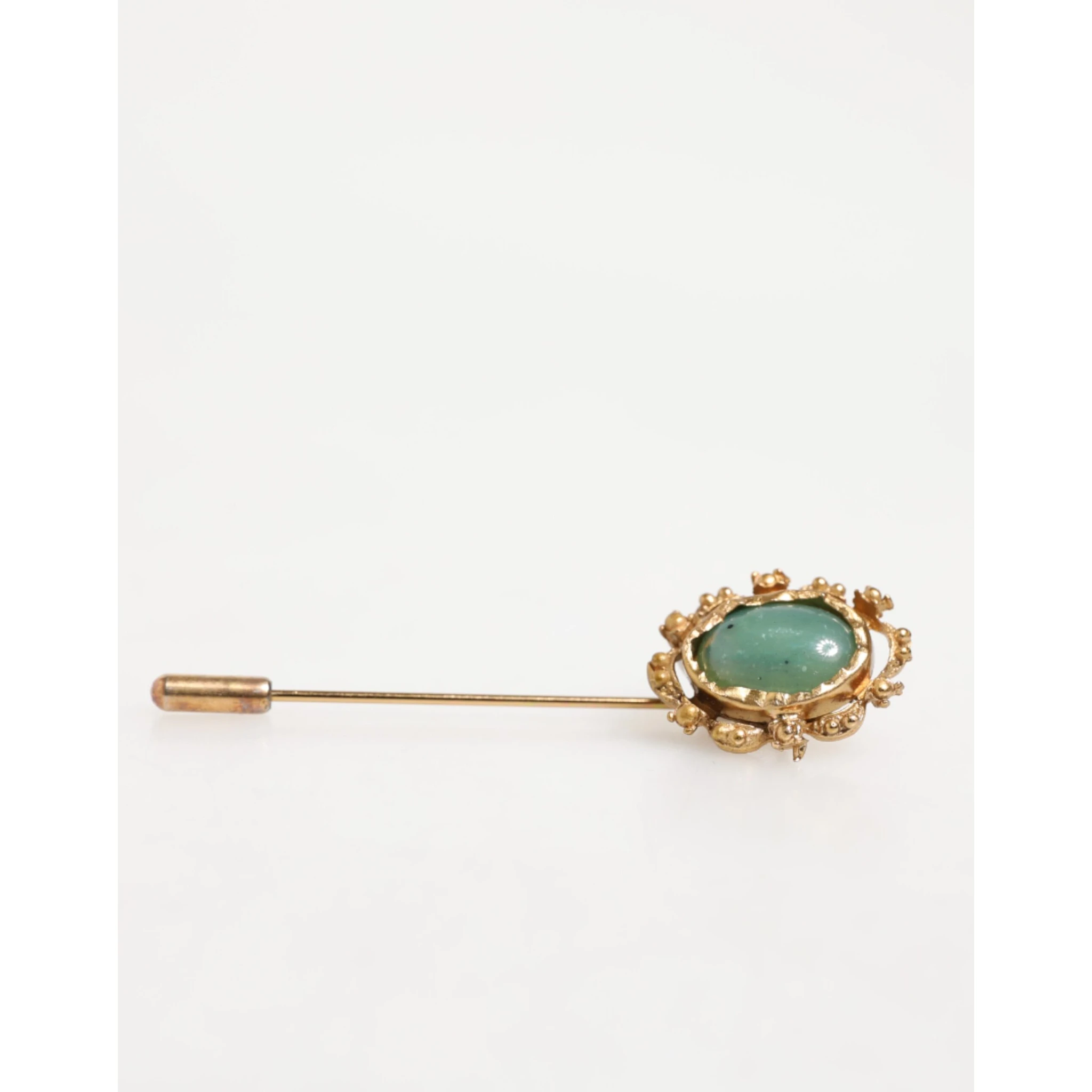Gold Tone Green Stone Antique Men Accessory Brooch Pin