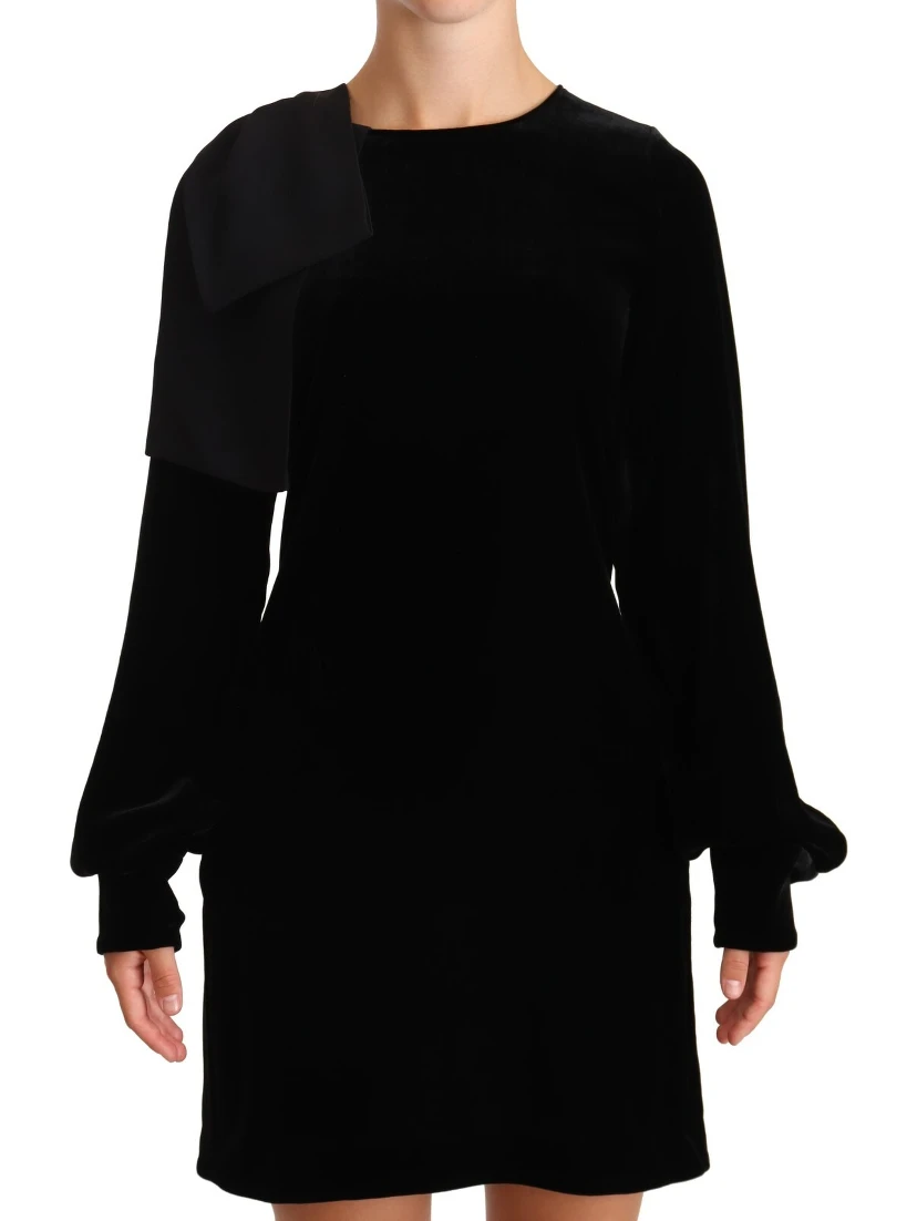 Sheath A-line Black Viscose Long Sleeves Round Neck Mini Dress