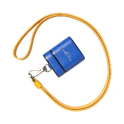 Blue Yellow Calfskin Leather Logo Strap Men Airpods Case