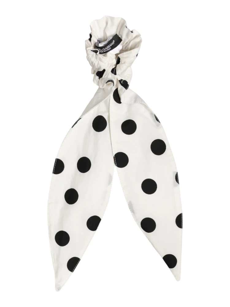 Scrunchie White Cotton Polka Dot Scarf Tie Accessory Hair