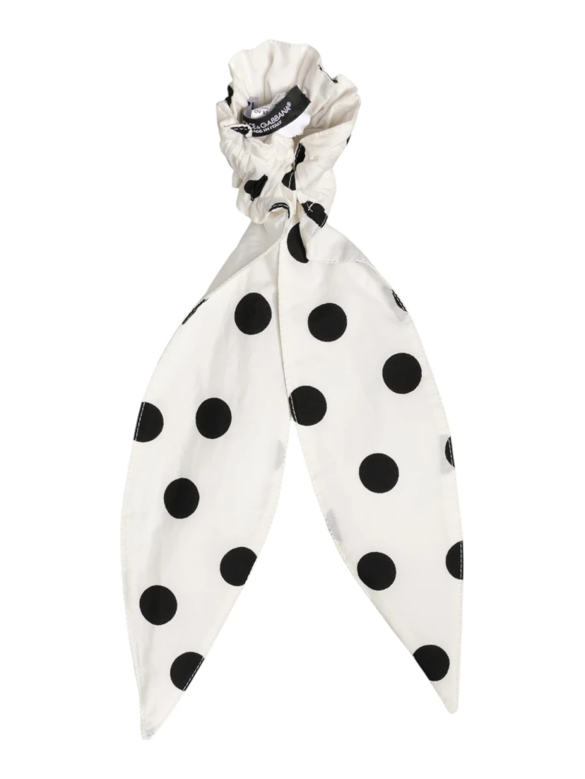 Scrunchie White Cotton Polka Dot Scarf Tie Accessory Hair