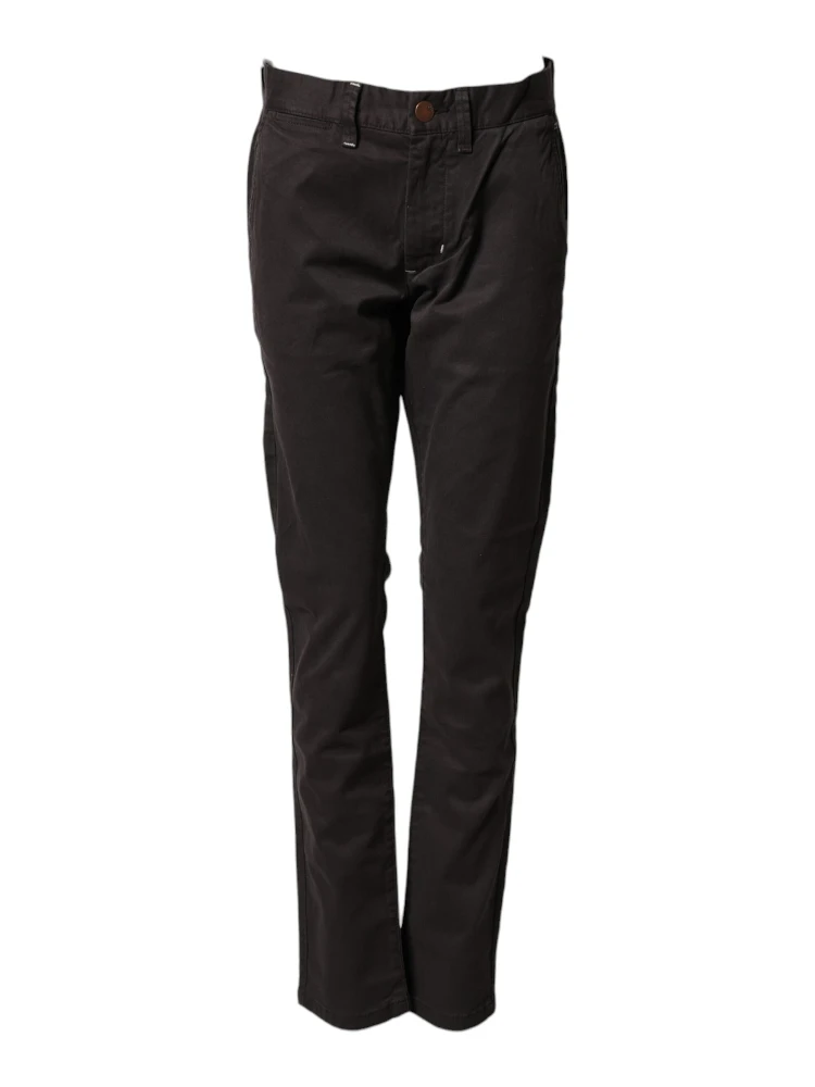 Dark Brown Cotton Stretch Straight Mid Waist Trouser Pants