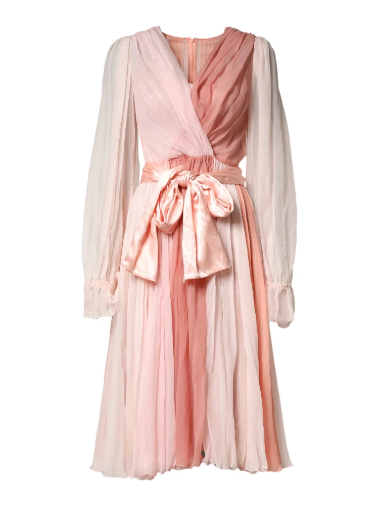 Pink Silk Tulle Long Sleeve V-neck Dress alternative
