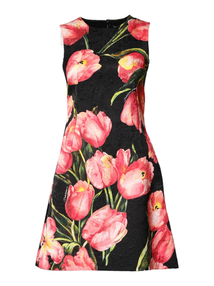 Black Floral Print Viscose A-line Mini  Dress alternative
