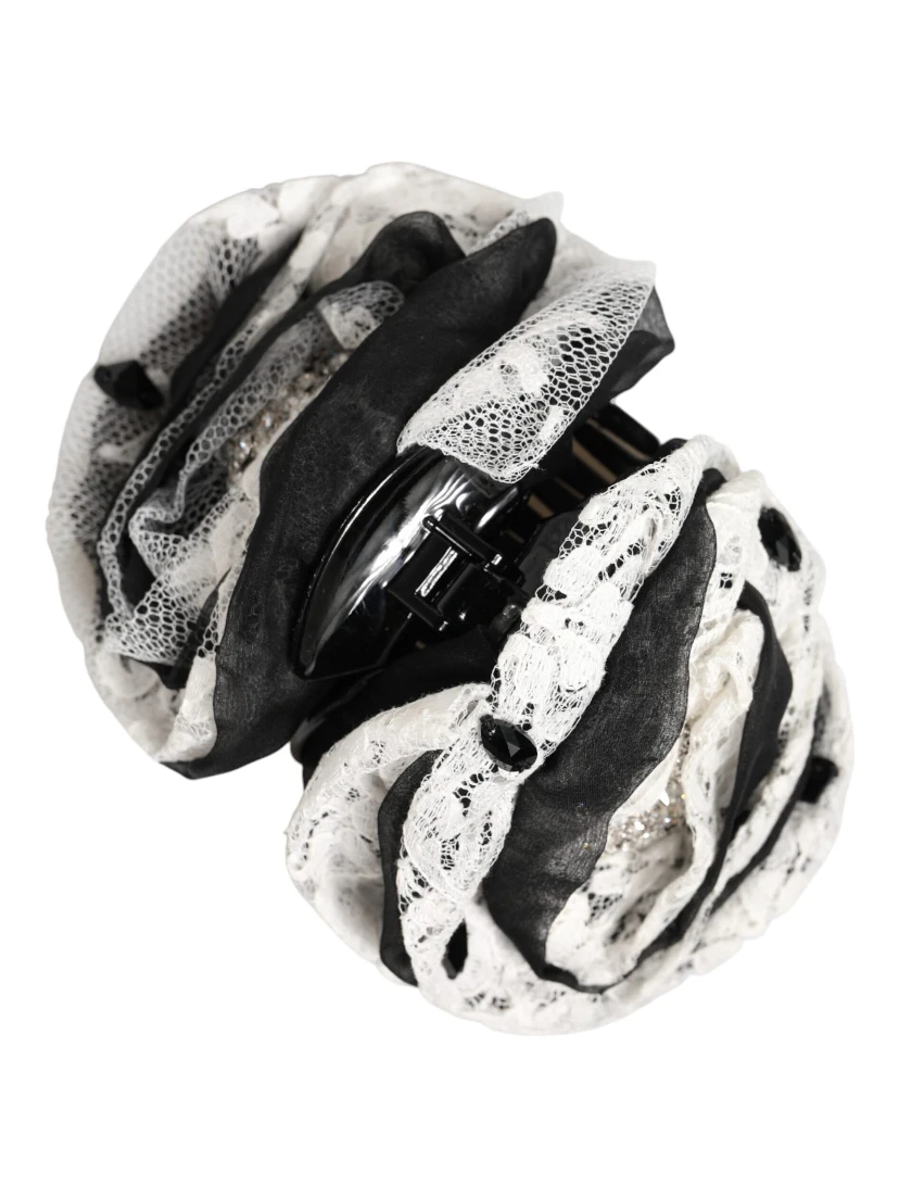 Black White Silk Floral Lace Crystal Accessory Hair Claw