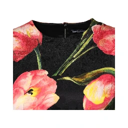Black Floral Print Viscose A-line Mini  Dress