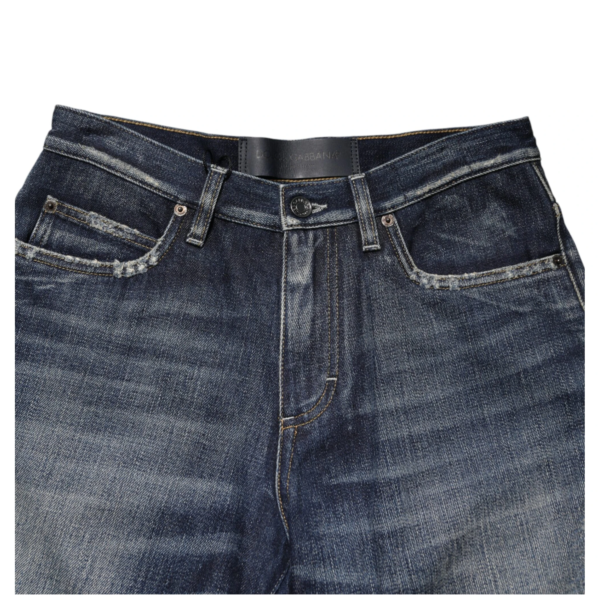 Blue Cotton Distressed Denim Bermuda Shorts
