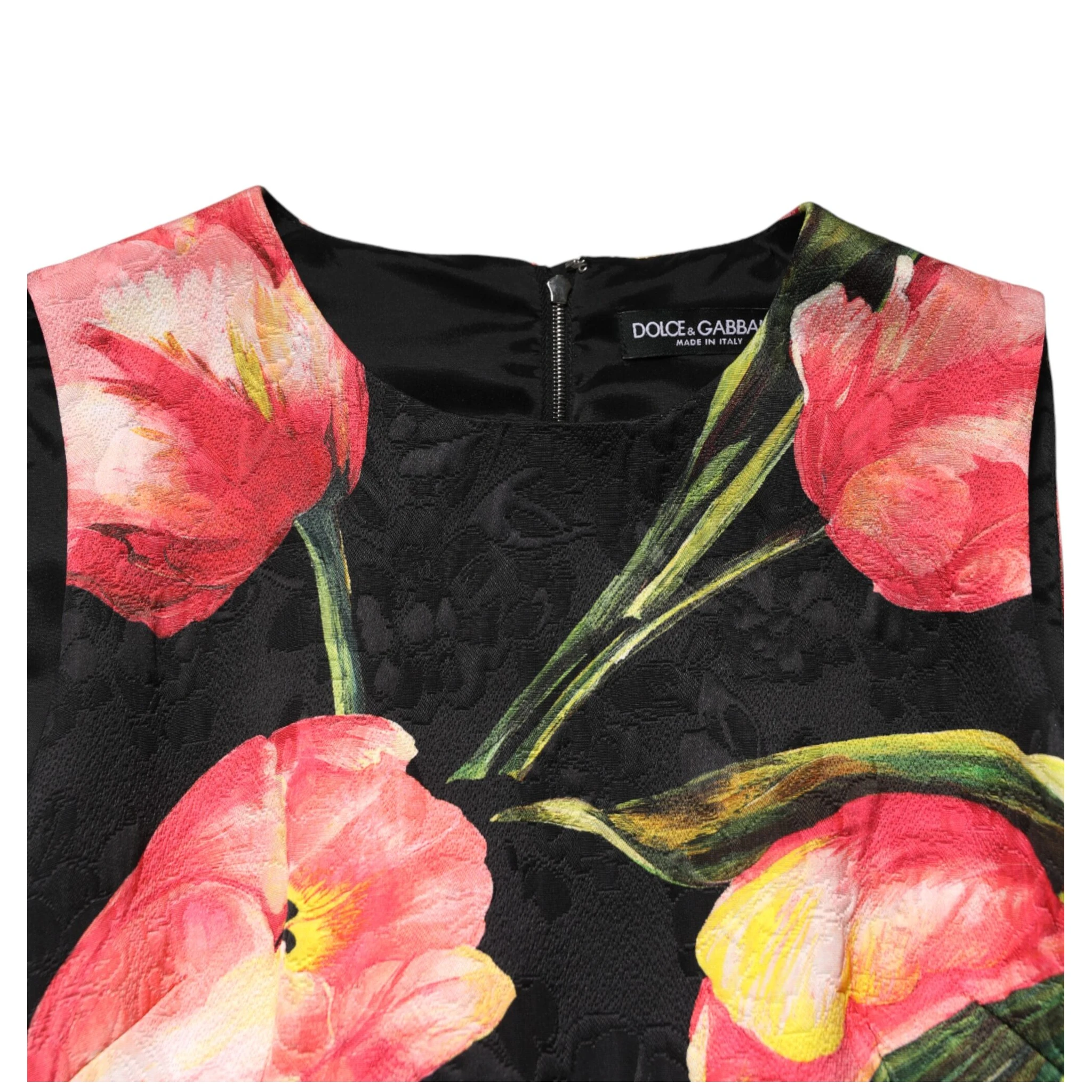 Black Floral Print Viscose A-line Mini  Dress