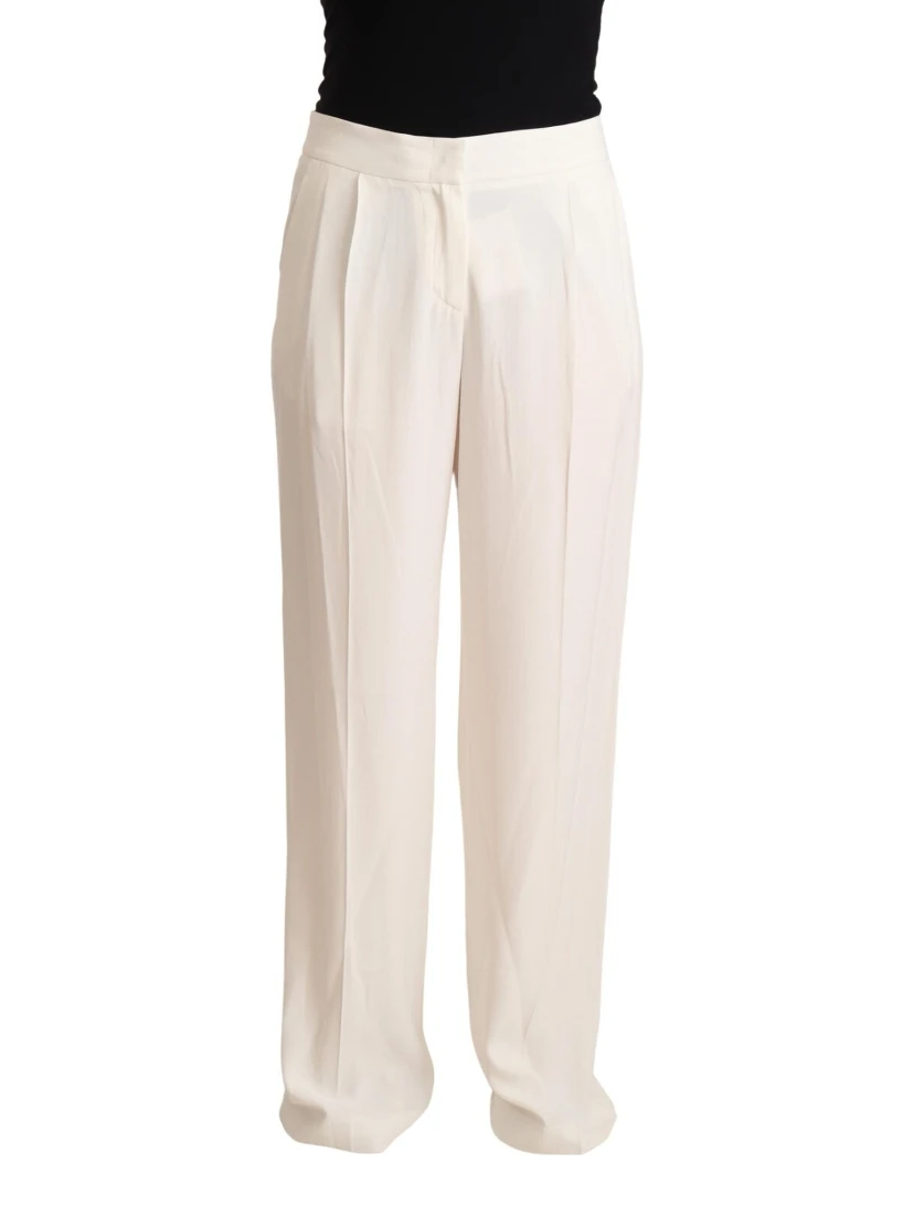 White High Waist Pleated Straight Formal Trouser Pants