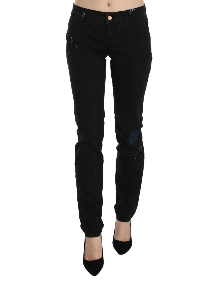Black Low Waist White Paint Skinny Denim Pants Jeans alternative