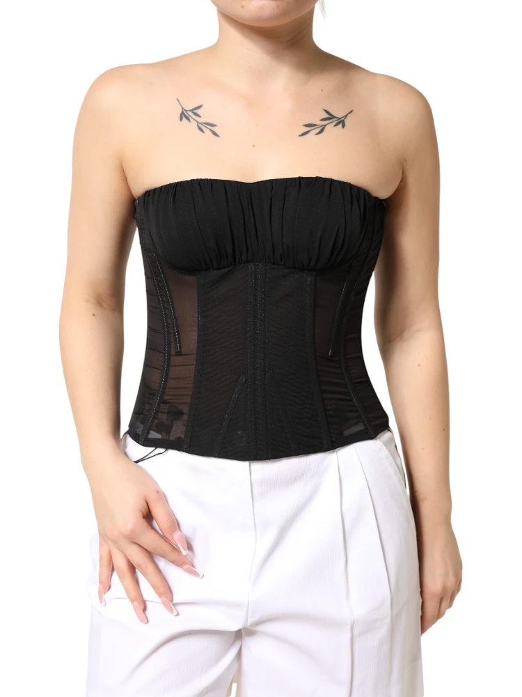 Black Silk Lace Bustier Corset Strapless Top alternative