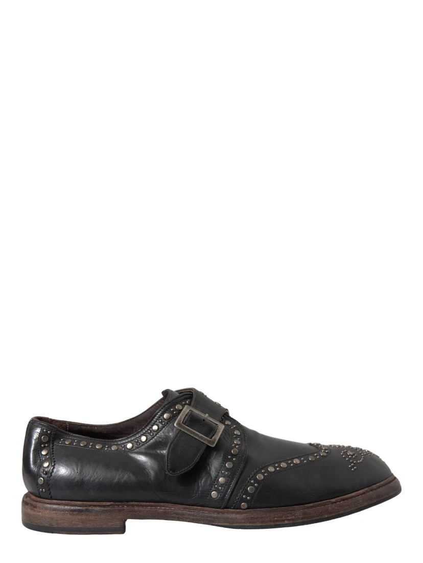 Black Leather Monk Strap Studded Dress Shoes