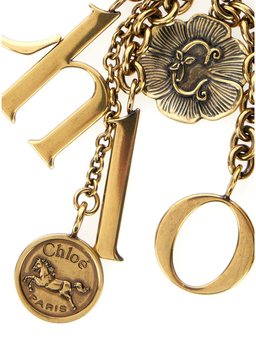 Gold-Colored Keychain with Chain Details and Letter Pendant in Brass Woman