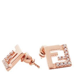 Pink Earings with FF Silhouette and Crystal Embellishments in Brass Woman