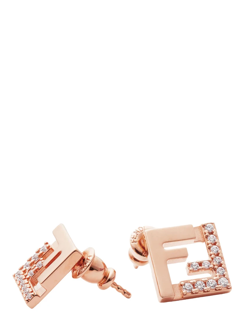 Pink Earings with FF Silhouette and Crystal Embellishments in Brass Woman