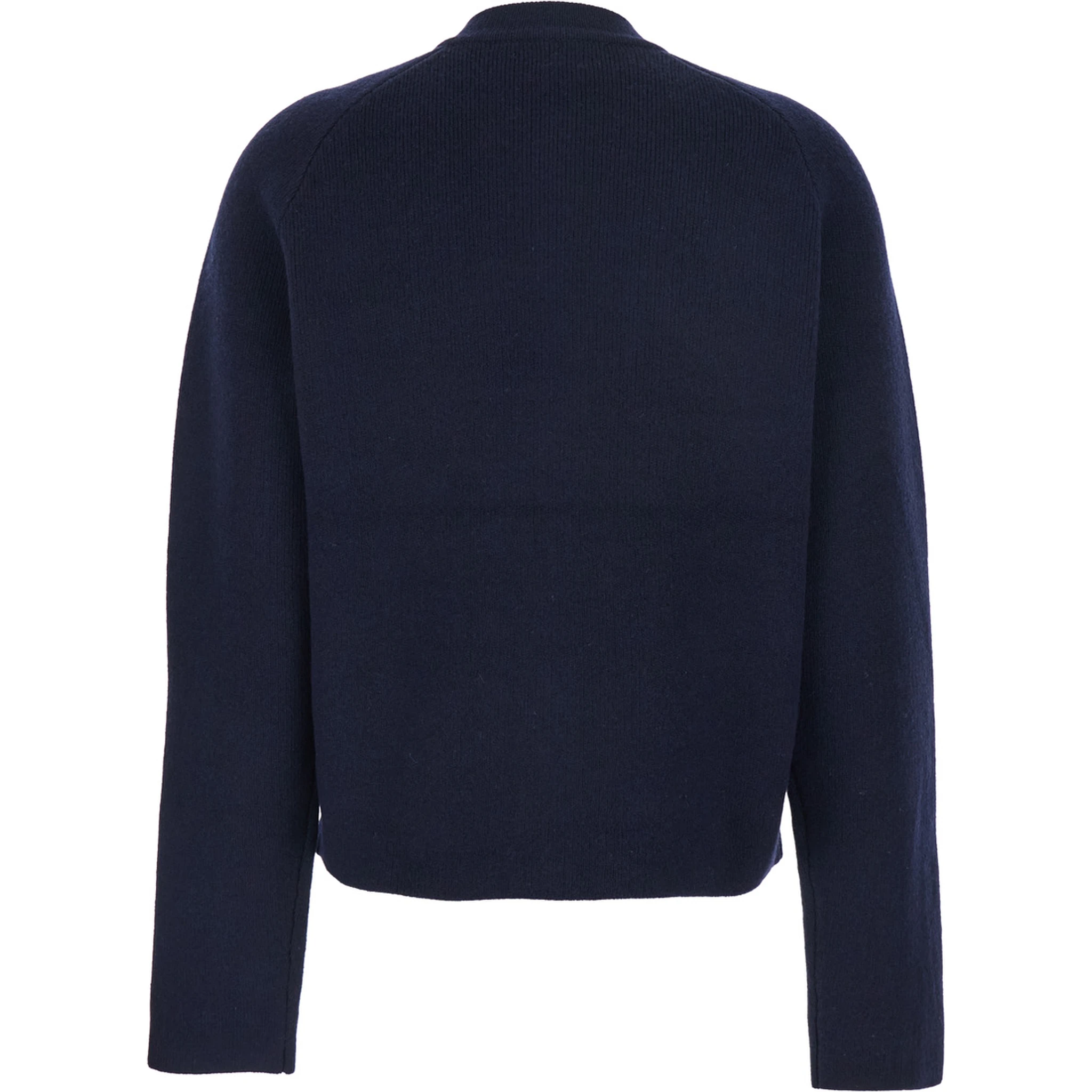 Blue Crewneck Cardigan with Jewel Buttons in Wool Blend Woman
