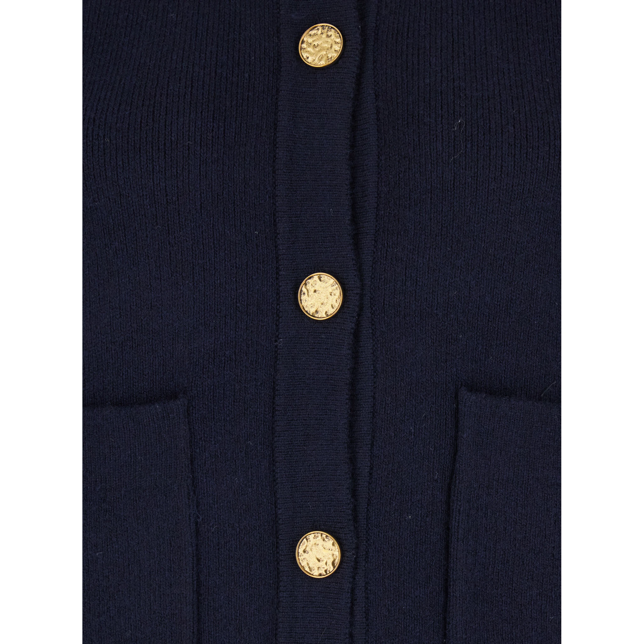 Blue Crewneck Cardigan with Jewel Buttons in Wool Blend Woman