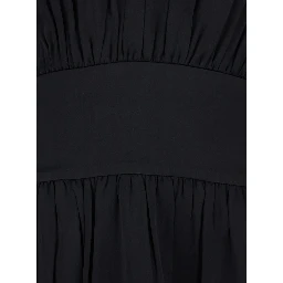 Black Long Dress with Elastic Gathered Waist in Viscose Woman