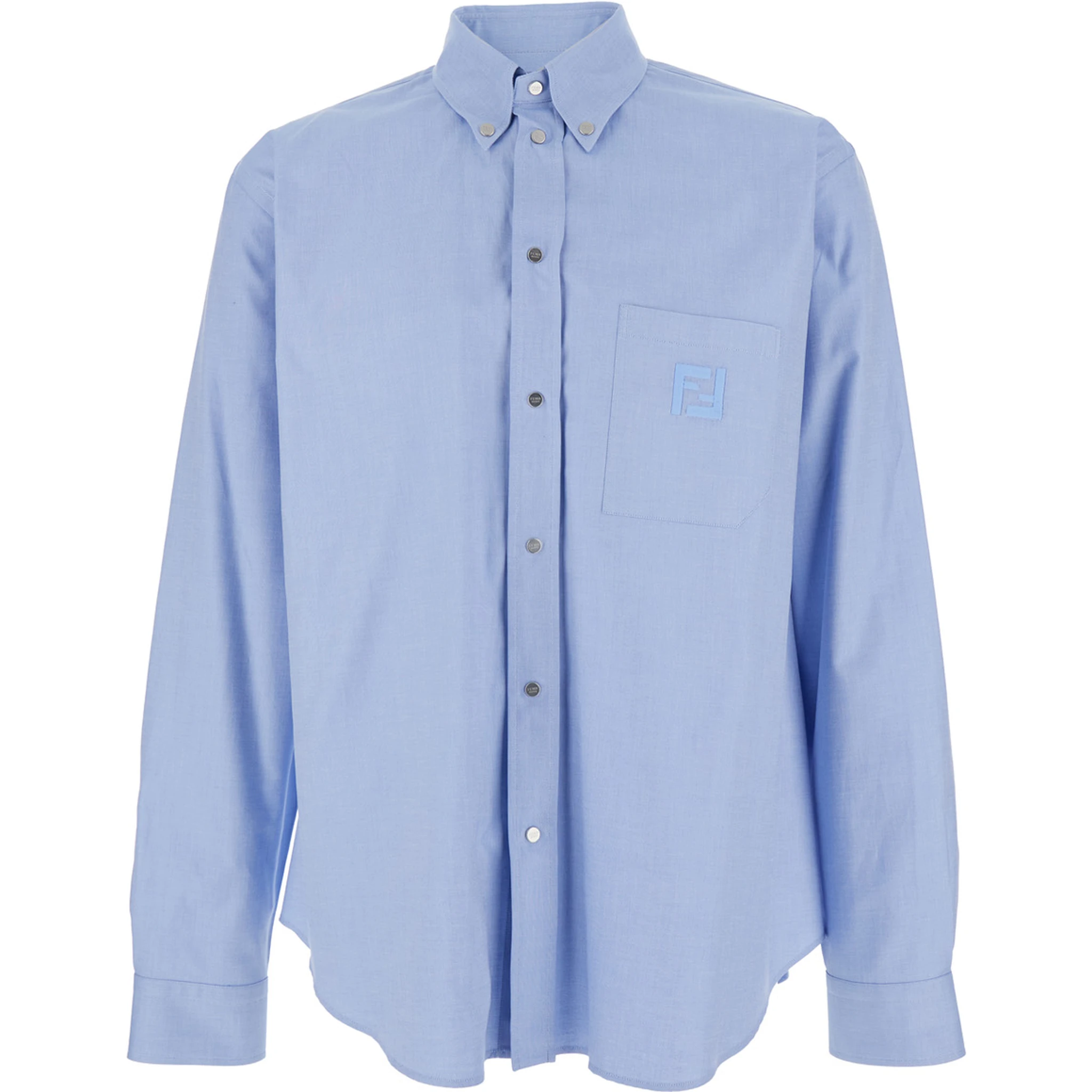 Light Blue Shirt with Button-Down Collar and FF Embroidery on the Front in Cotton Man