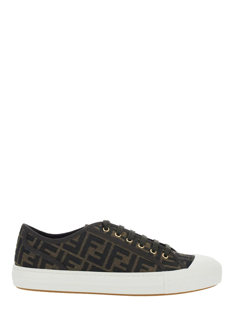 Brown Sneaker with All-Over FF Motif in Fabric Man